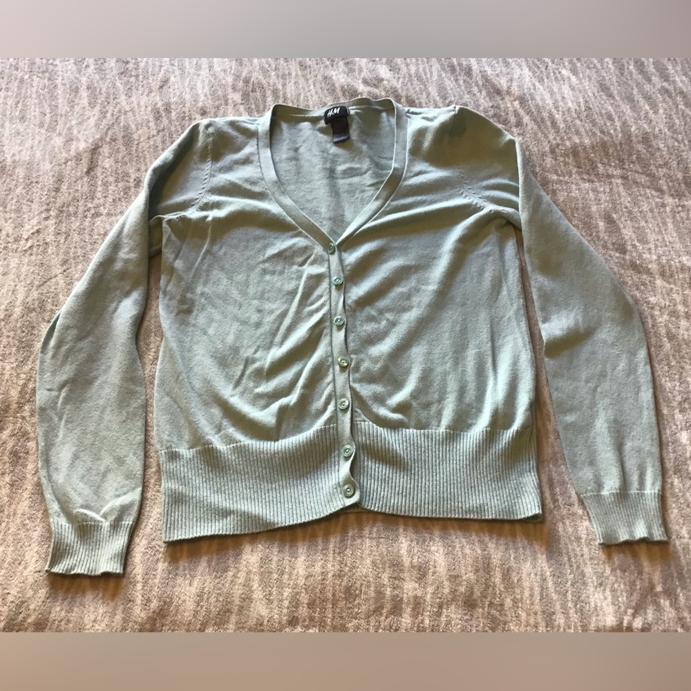 Pale Blue Green H&M Button Up Sweater